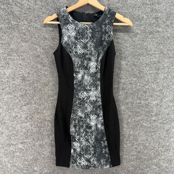 MNG Collection Dress Women 2XS Black Animal Print Sheath Midi Zipper Sleeveless - Picture 1 of 6